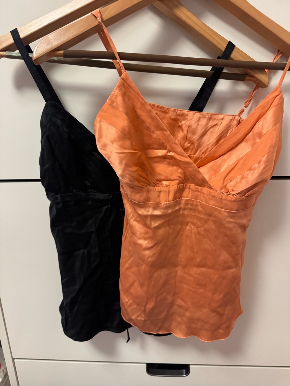 bebe Orange and Black Satin Tank Duo
